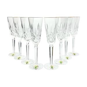 Waterford “Golden Lismore (Tall)” 8 Crystal Gold Rim Champagne Glasses 8.75” 6oz